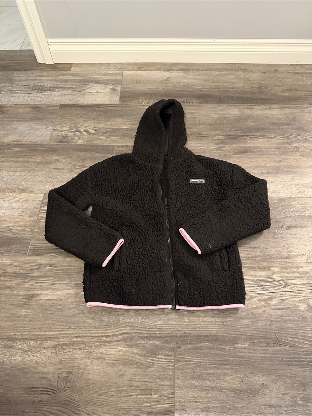 Bench Black‎ Sherpa Hooded Zip Jacket with Pink Trim